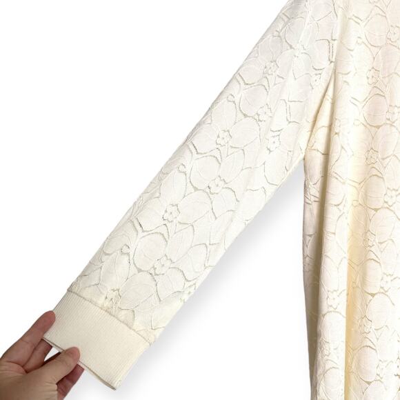 NWT Soft Surroundings Cream Lace Mock Neck Sheer Sleeve Tunic Blouse Women's L - Picture 5 of 10